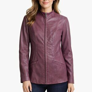 DANIER Vintage Genuine Leather Jacket Mid-Length Full Zip Merlot Women's Small